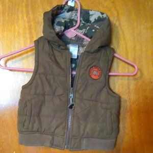 Gymboree Childs Brown Puffer Vest with Hood 18-24 Months